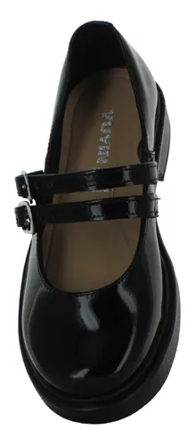 Yuyin Zapato Escolar Vestir Correas Charol Negro Niña 85400